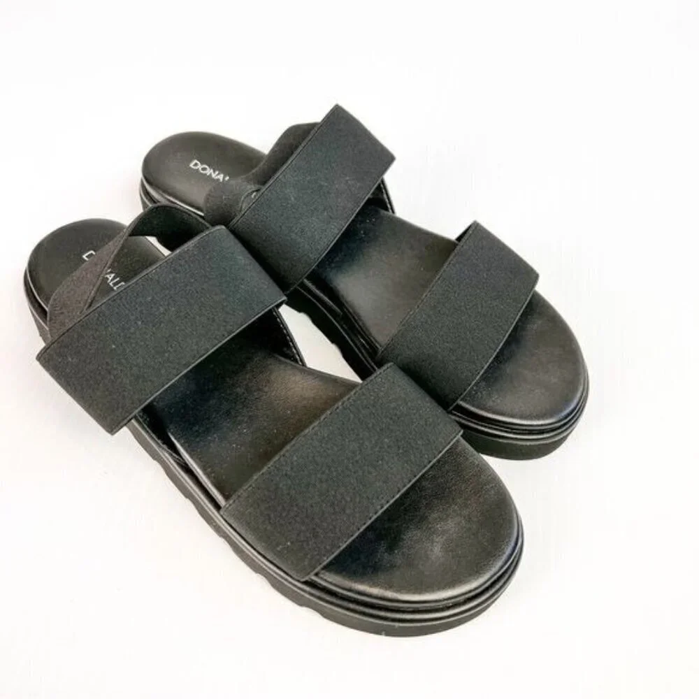 Donald J. Pliner Womens Black Lue Stretch-Strap Flatform Sandals size 8